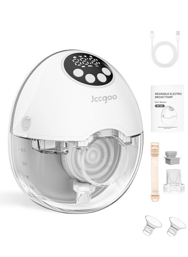 Jccgoo Wearable Breast Pump - Hands Free Breast Pumps with 4 Modes 12 Levels, Automatic Voice Prompts, LED Display with 4 Modes &12 Levels, Memory Function, White - Image 1